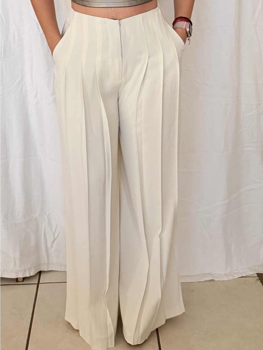 NWT Steve Madden Wide-Leg Cream Pleated Women's Trousers